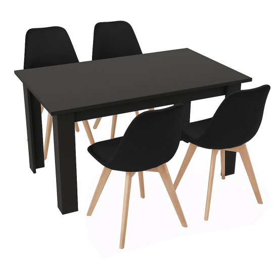 Stół kuchenny 120x80 Czarny +  4 krzesła Bari Czarne